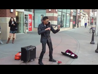 unrealistically cool playing the violin of a street musician